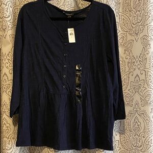 NWT BANANA REPUBLIC NAVY EMPIRE WAIST  3/4 LENGTH SLEEVE TOP